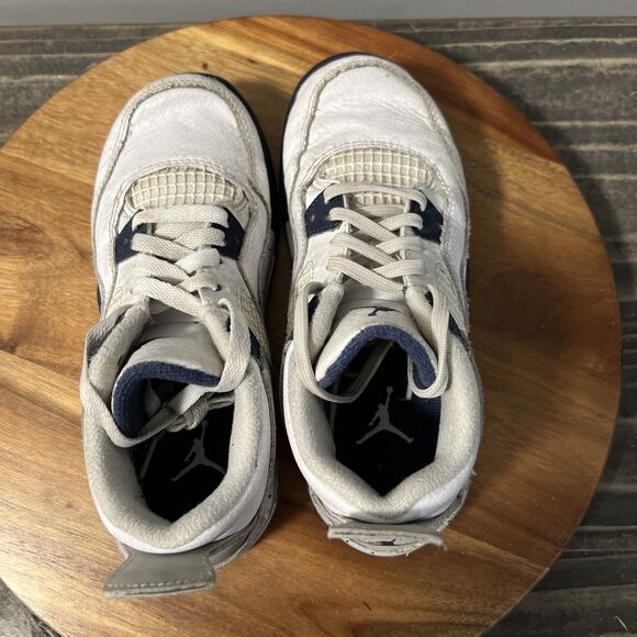 Nike Youth Size 1 Y Air Jordan 4 Retro Midnight Navy White Shoes BQ7669-140 - Picture 5 of 8